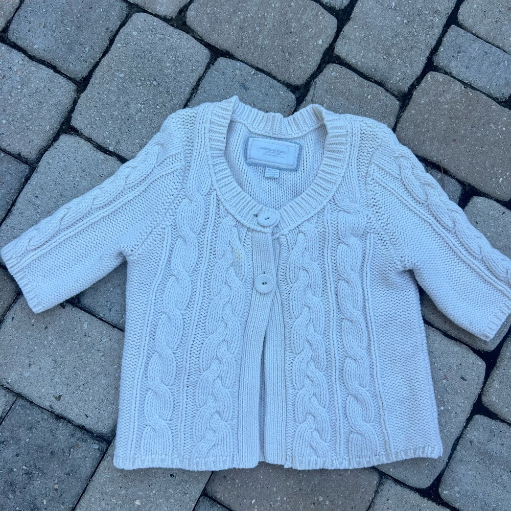 American Eagle Outfitters White Cable Knit Cardigan